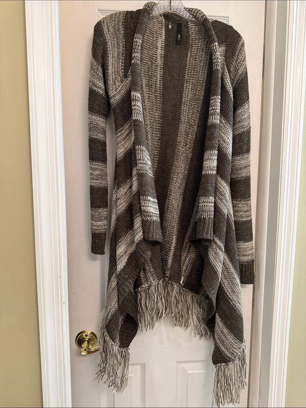 Elan striped and fringed open wrap sweater